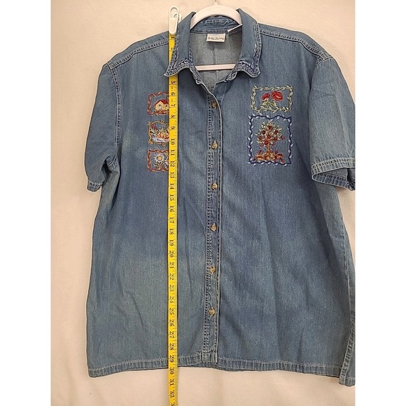 Vtg 90s Bobbie Brooks Embroidered Shirt Short Sleeve Sun Faded Cottagecore 16W - Picture 5 of 7